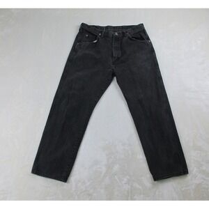 VINTAGE Wrangler Pants Mens 36 Black Denim Jeans Western 96501CB HEMMED 36X27*